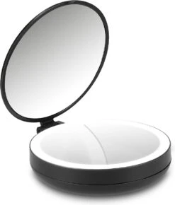 Navaris 1x/5x Vergrotende Make-up Spiegel - Compacte Opvouwbare Kap- En Reisspiegel - Led-verlichte Dubbelzijdige Make-upspiegel - Zwart -Cosmetica Winkel 1023x1200