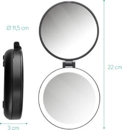 Navaris 1x/5x Vergrotende Make-up Spiegel - Compacte Opvouwbare Kap- En Reisspiegel - Led-verlichte Dubbelzijdige Make-upspiegel - Zwart -Cosmetica Winkel 1128x1200