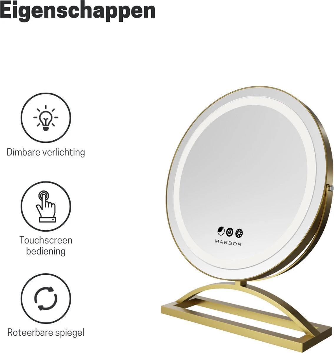 Marbor Make Up Spiegel Met LED Verlichting - Goud - Hollywood Mirror 3 Marbor Make Up Spiegel Met LED Verlichting - Goud - Hollywood Mirror - Afbeelding 3