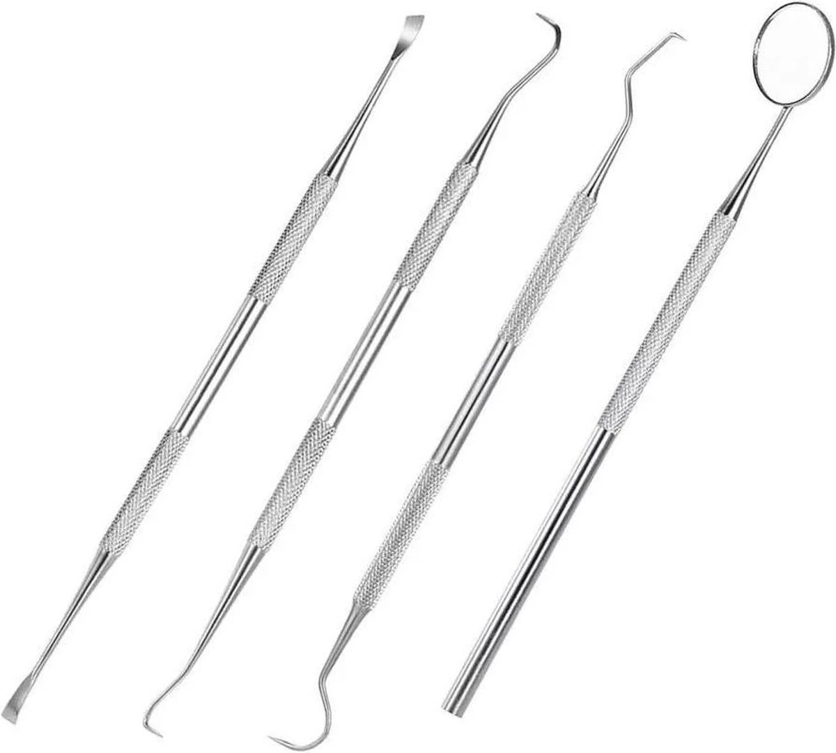 Compleet Tandarts Setje –4 Stuks Tandsteenhaakje – Tandartshaakje - Mondspiegel – Tandarts Gereedschap – Mondverzorging – Stainless Steel 2 Compleet Tandarts Setje –4 Stuks Tandsteenhaakje – Tandartshaakje - Mondspiegel – Tandarts Gereedschap – Mondverzorging – Stainless Steel - Afbeelding 2