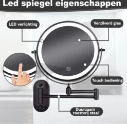 Make Up - Spiegel - Led Verlichting - 10X Vergroting - 3 Lichtstanden - Wandspiegel Rond - Badkamer - Mat Zwart - Draadloos -Cosmetica Winkel 1200x1178