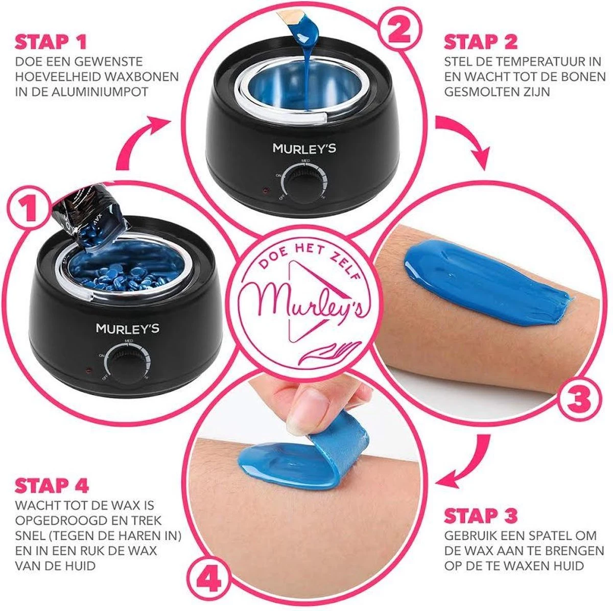 MURLEY'S Wax Apparaat Ontharen Set 500 Gram Waxbonen, Pre En Afterspray (2x 60ml) En 30 Houten Spatels Voor Lichaam En Gezicht 4 MURLEY'S Wax Apparaat Ontharen Set 500 Gram Waxbonen, Pre En Afterspray (2x 60ml) En 30 Houten Spatels Voor Lichaam En Gezicht - Afbeelding 4