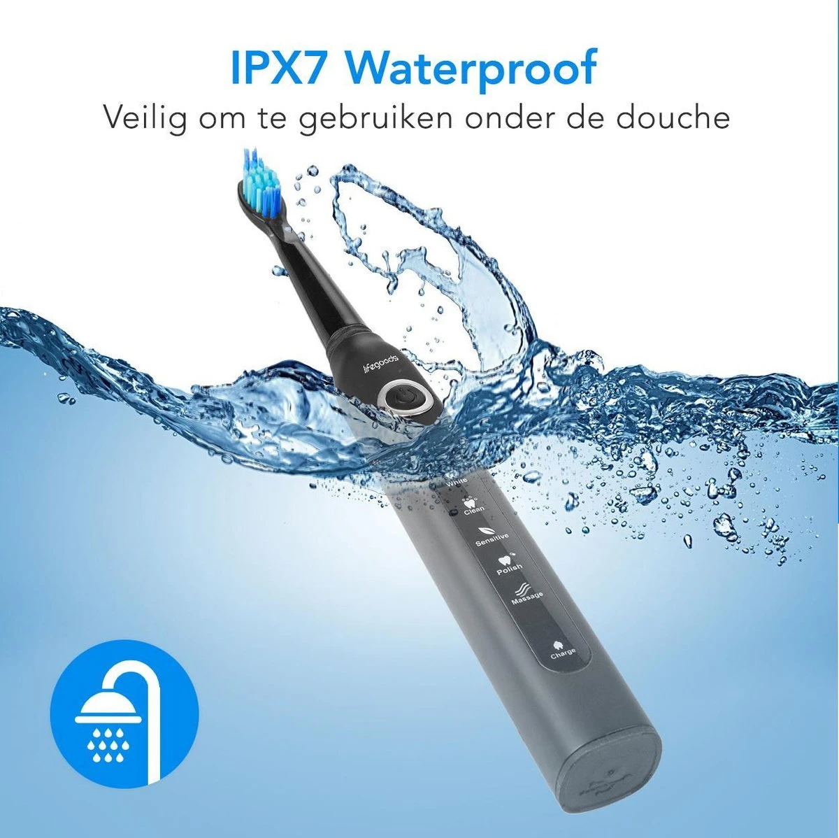 LifeGoods Elektrische Tandenborstel - Oplaadbaar - Veilig Voor Douche - 4 Opzetborstels - Zwart 6 LifeGoods Elektrische Tandenborstel - Oplaadbaar - Veilig Voor Douche - 4 Opzetborstels - Zwart - Afbeelding 6