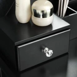 Merkloos Kaptafel, Kaptafel Met Grote Spiegel Zonder Frame, Toilettafel, Kaptafel, Voor Make-up, Gewatteerde Kruk, 5 Laden, Verplaatsbare Opbergdoos, Zwart RDT25BK -Cosmetica Winkel 1200x1200 107