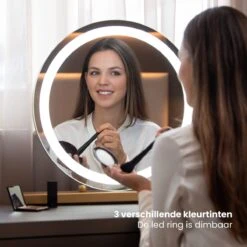 Nuvoo Make-up Spiegel - Visagie Spiegel - Hollywood Spiegel - Diameter 50cm - 3 Licht Tinten - Dimbaar - USB Telefoonoplader - Goud -Cosmetica Winkel 1200x1200 123