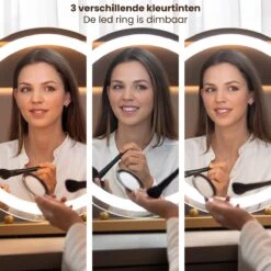 Nuvoo Make-up Spiegel - Visagie Spiegel - Hollywood Spiegel - Diameter 50cm - 3 Licht Tinten - Dimbaar - USB Telefoonoplader - Goud -Cosmetica Winkel 1200x1200 124