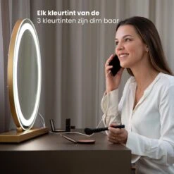 Nuvoo Make-up Spiegel - Visagie Spiegel - Hollywood Spiegel - Diameter 50cm - 3 Licht Tinten - Dimbaar - USB Telefoonoplader - Goud -Cosmetica Winkel 1200x1200 125