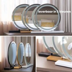 Nuvoo Make-up Spiegel - Visagie Spiegel - Hollywood Spiegel - Diameter 50cm - 3 Licht Tinten - Dimbaar - USB Telefoonoplader - Goud -Cosmetica Winkel 1200x1200 127