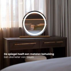 Nuvoo Make-up Spiegel - Visagie Spiegel - Hollywood Spiegel - Diameter 50cm - 3 Licht Tinten - Dimbaar - USB Telefoonoplader - Goud -Cosmetica Winkel 1200x1200 128