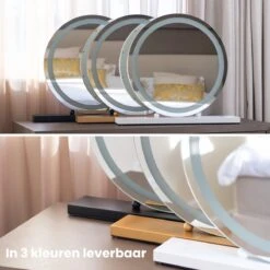 Nuvoo Make-up Spiegel - Visagie Spiegel - Hollywood Spiegel - Diameter 50cm - 3 Licht Tinten - Dimbaar - USB Telefoonoplader - Goud -Cosmetica Winkel 1200x1200 129