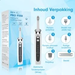 DEN-T® PRO P350 Elektrische Tandenpolijster - Wit - 5 Standen - 5 Opzetstukken - Polijstmachine - Polijstset - Tanden Polijsten - -Cosmetica Winkel 1200x1200 338
