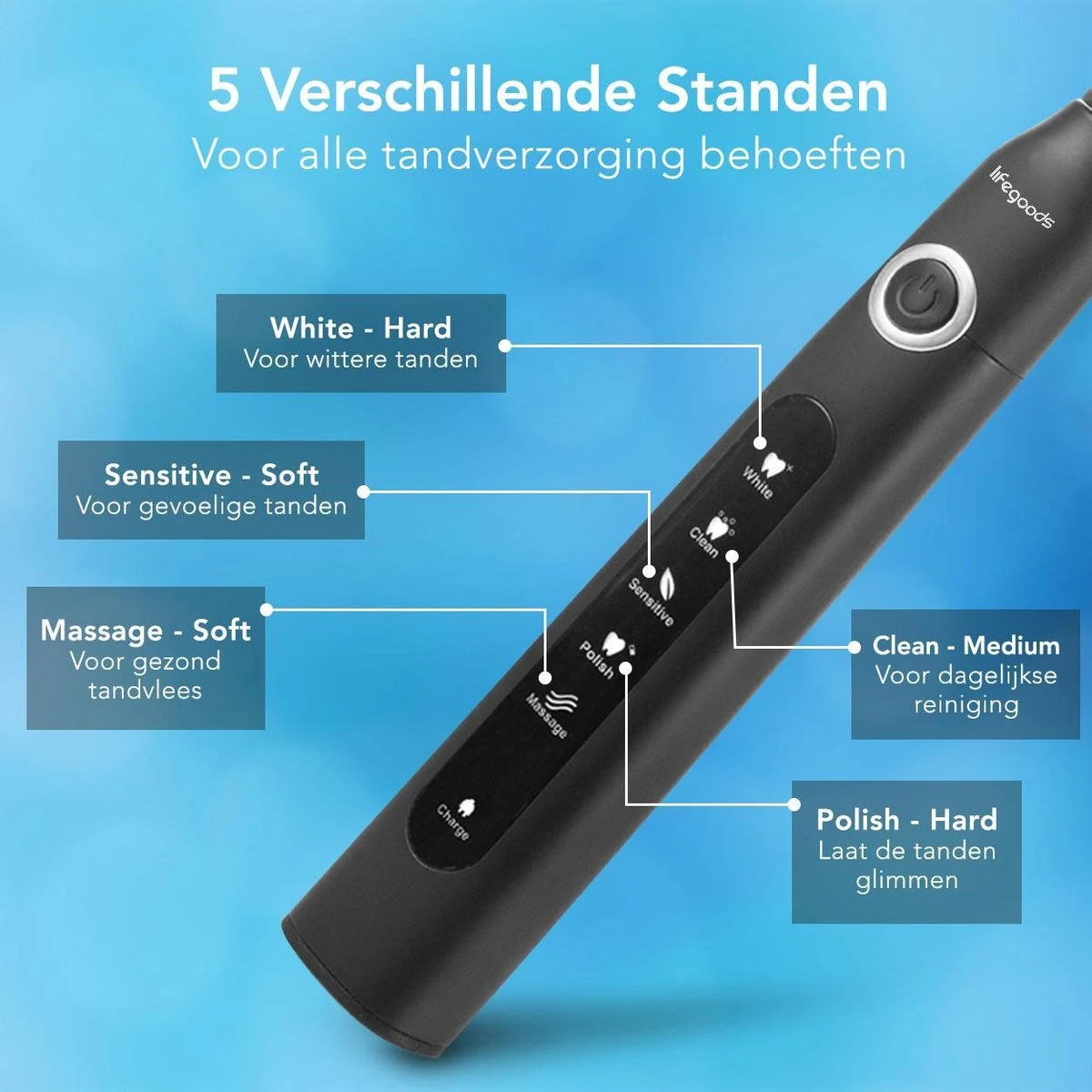 LifeGoods Elektrische Tandenborstel - Oplaadbaar - Veilig Voor Douche - 4 Opzetborstels - Zwart 4 LifeGoods Elektrische Tandenborstel - Oplaadbaar - Veilig Voor Douche - 4 Opzetborstels - Zwart - Afbeelding 4