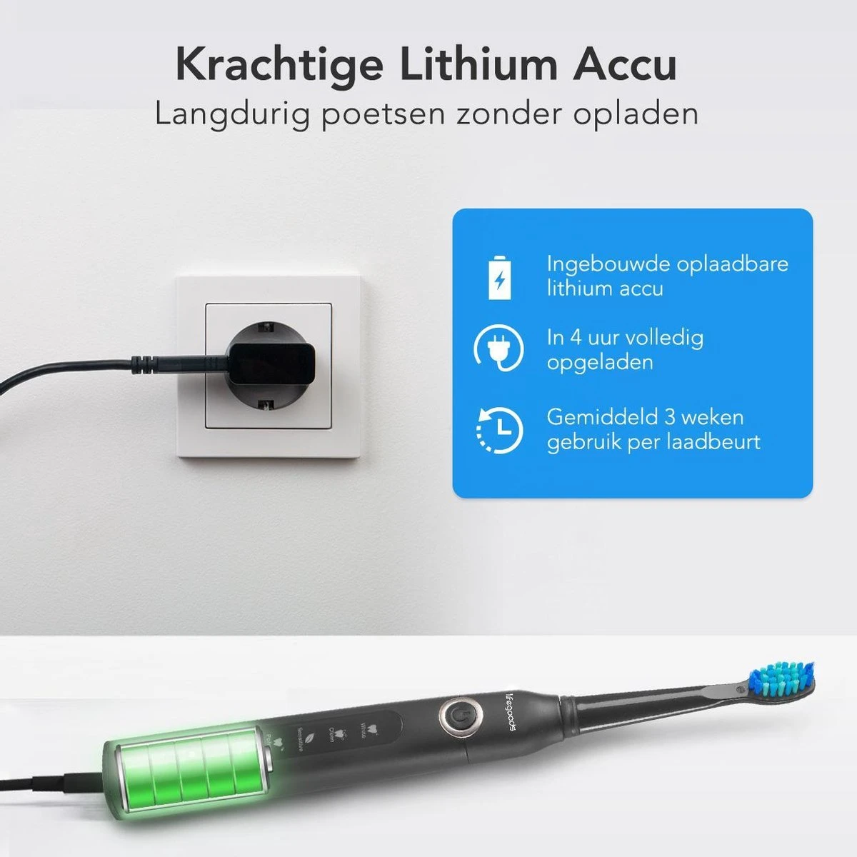 LifeGoods Elektrische Tandenborstel - Oplaadbaar - Veilig Voor Douche - 4 Opzetborstels - Zwart 5 LifeGoods Elektrische Tandenborstel - Oplaadbaar - Veilig Voor Douche - 4 Opzetborstels - Zwart - Afbeelding 5