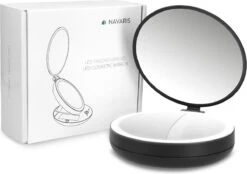 Navaris 1x/5x Vergrotende Make-up Spiegel - Compacte Opvouwbare Kap- En Reisspiegel - Led-verlichte Dubbelzijdige Make-upspiegel - Zwart -Cosmetica Winkel 1200x847 2