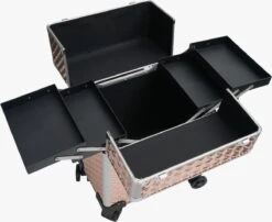 Koffer Gouden Kleur | Beautycase / Beautykoffer / Trolley Van Aluminium - 8 Wielen - Kapper Koffer - Tattoo Koffer - Nagel Koffer - Make-up Koffer -Cosmetica Winkel 1200x979