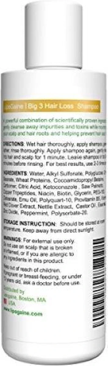 Lipogaine Big 3 Haargroei Shampoo-tegen Haaruitval- Anti Roos- Met 1% Ketoconazol En Biotine- 230 Ml 2 Lipogaine Big 3 Haargroei Shampoo-tegen Haaruitval- Anti Roos- Met 1% Ketoconazol En Biotine- 230 Ml - Afbeelding 2