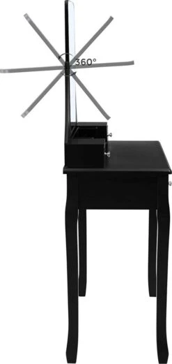 Merkloos Kaptafel, Kaptafel Met Grote Spiegel Zonder Frame, Toilettafel, Kaptafel, Voor Make-up, Gewatteerde Kruk, 5 Laden, Verplaatsbare Opbergdoos, Zwart RDT25BK -Cosmetica Winkel 569x1200 1