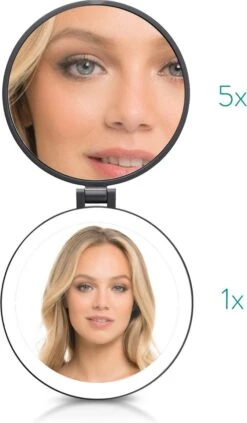 Navaris 1x/5x Vergrotende Make-up Spiegel - Compacte Opvouwbare Kap- En Reisspiegel - Led-verlichte Dubbelzijdige Make-upspiegel - Zwart -Cosmetica Winkel 700x1200