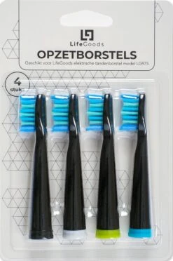 LifeGoods Opzetborstels - Voor Elektrische Tandenborstel - 4 Stuks - Zwart/Blauw -Cosmetica Winkel 797x1200